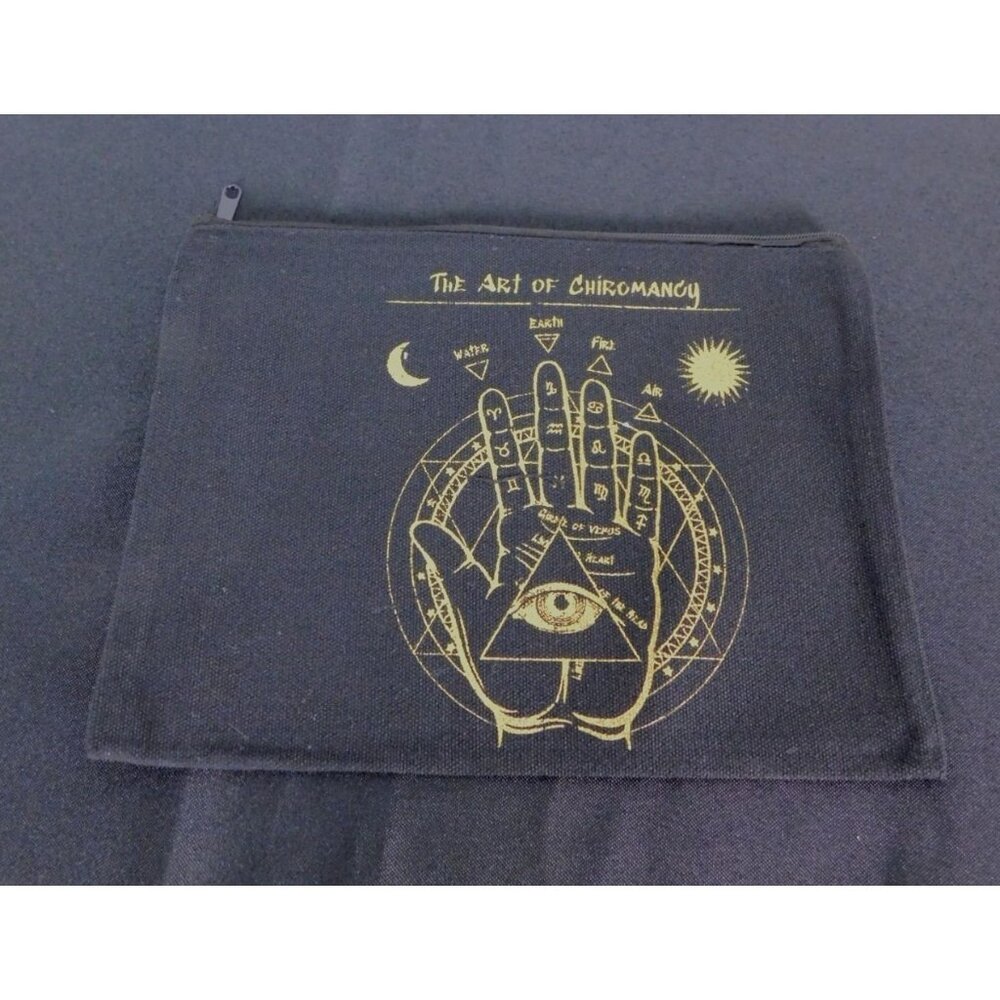 Black Canvas Zipper Pouch With The Art Of Chiromancy Design - Picture 2 of 8
